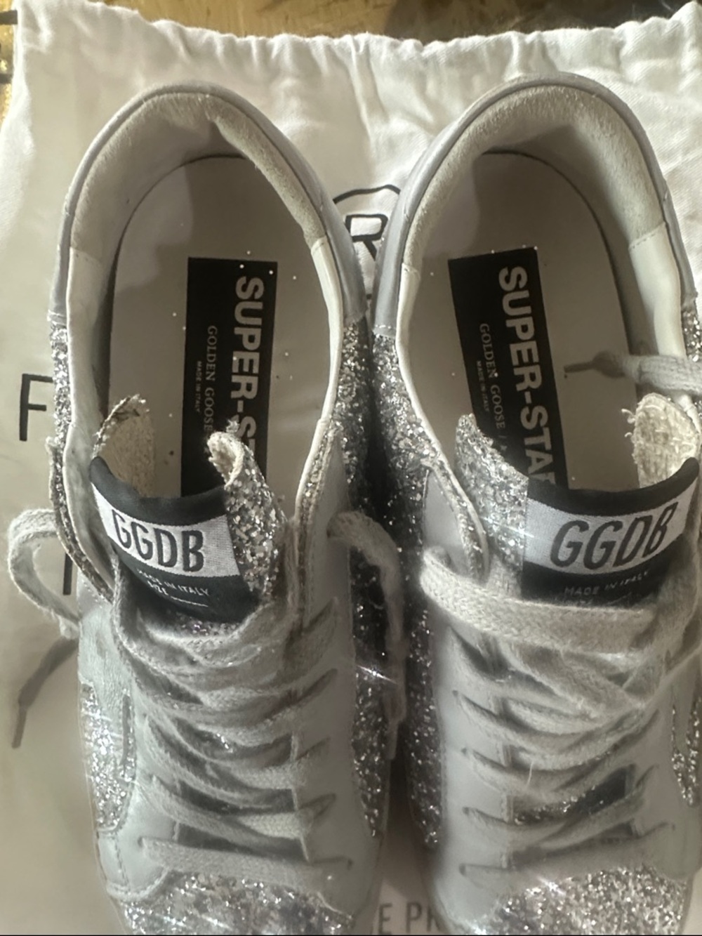 Golden Goose Silver Glitter Low-Top Sneakers Size 39 Worn Once! - Picture 3 of 7